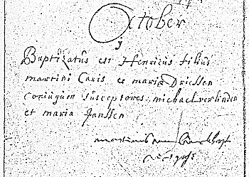 Scan of Baptism record of Henricus Caris  1 October 1706