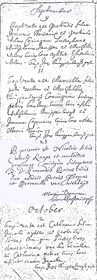 Scan of Baptism Record of Nicolaus Knops 23 September 1705