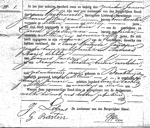 Scan of Death record of Anna Gertruda JANSSEN - 7 January 1882