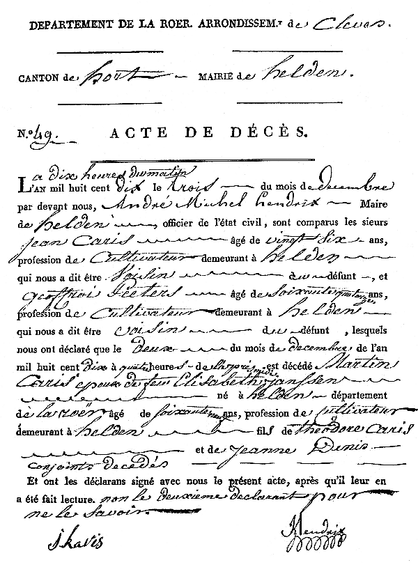 Scan of Death record of Martini CARIS - 2 December 1810