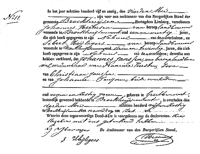 Scan of Death record of Joannes JANSSEN - 3 May 1865