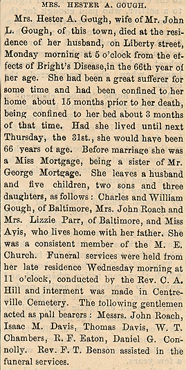 Newsclipping of obituary of Hester A. Gough