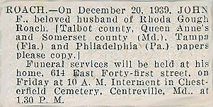 Newsclipping of obituary of John F. Roach