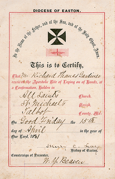 Scan of Confirmation Certificate of Richard Thomas Gardner