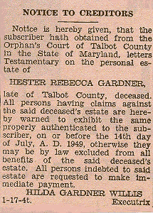 Newsclipping of sale of Hester R. Gardner's personal effects