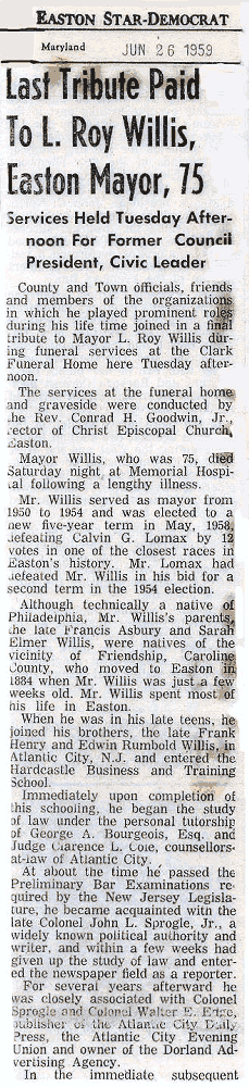 Newsclipping of Tribute to Mayor L. Roy Willis