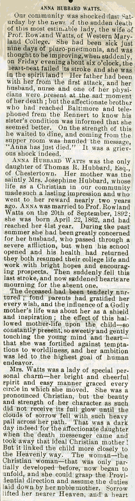 Newsclipping of obituary of of Anna Hubbard Watts continued