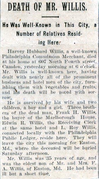 Newsclipping of obituary of Harvey Hubbard Willis