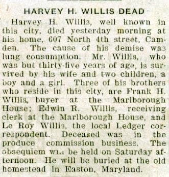 Newsclipping of obituary of Harvey Hubbard Willis