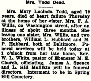 Newsclipping of obituary of Mary Lucinda Todd
