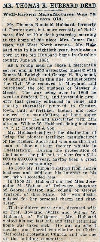 Newsclipping of obituary of Thomas R. Hubbard