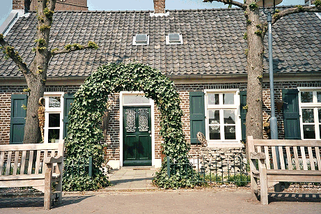 Close up picture of a 1773 house on the town square in Lottum, Limburg, Netherlands