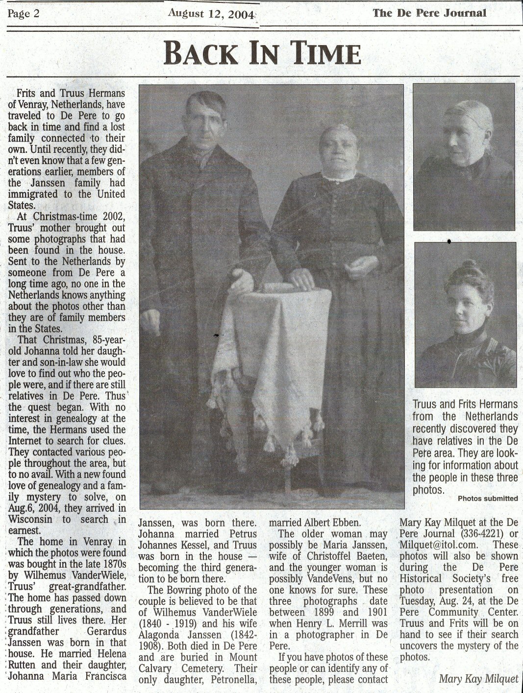 Newspaper article that appeared August 12, 2004