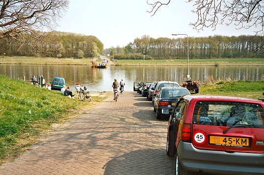 Picture of the ferry across the Maas on the far side, Lottum, Limburg, Netherlands