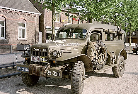 Picture of an historic military vehicle of the USA in the market square in Lottum, Limburg, Netherlands