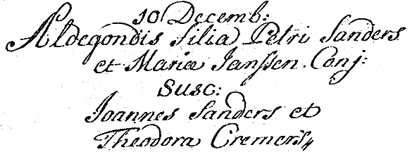 Scan of Baptism record of Aldegonda SANDERS - 10 December 1770