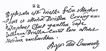 Scan of Baptism record of Drieske Caris  22 January 1710