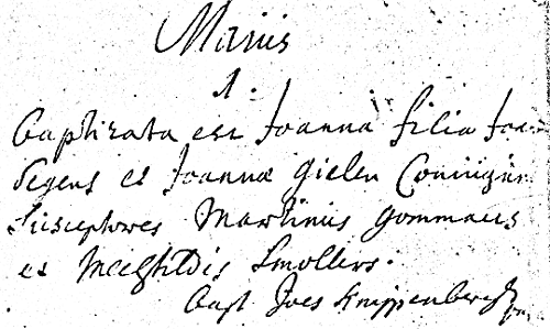 Scan of Baptism record of Joanna DEGENS - 1 May 1710