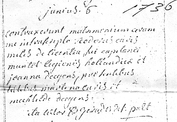 Scan of Marriage record of Theodoris Caris and Joanna Deegens 6 June 1736