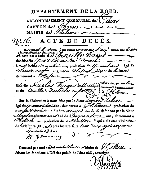 Scan of Death record of Corneille KNOPS - 27 March 1808