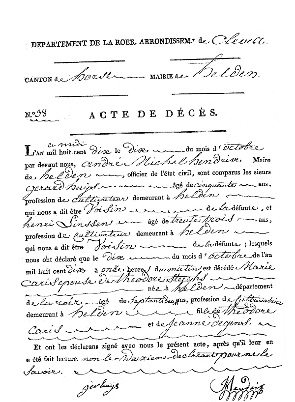 Scan of Death record of Marie CARIS - 10 October 1810
