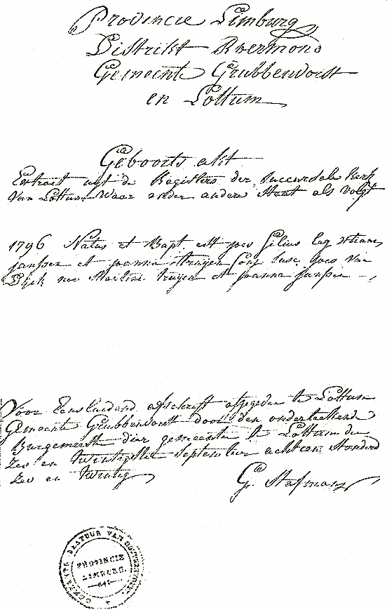 Scan of Delayed record of Joannes JANSSEN birth- 1796