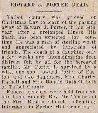 Newsclipping of obituary of Edward J. Porter