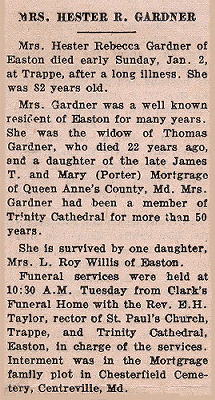 Newsclipping of obituary of Hester R. Gardner