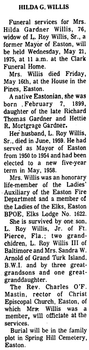 Newsclipping of Obituary for Hilda G. Willis
