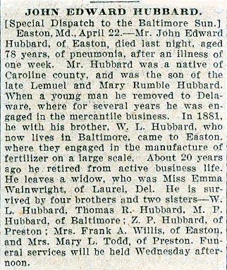 Newsclipping of obituary of John Edward Hubbard continued