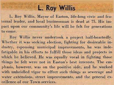 Newsclipping of tribute to L. Roy Willis
