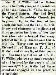 Newsclipping of obituary of Mary B. Willis