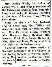 Newsclipping of obituary of Mary shufelt Willis