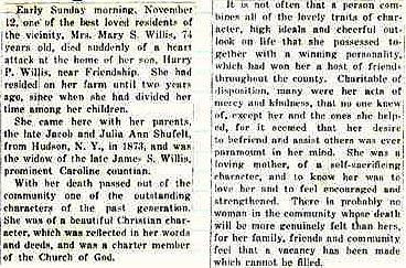 Newsclipping of obituary of Mary Shufelt Willis continued