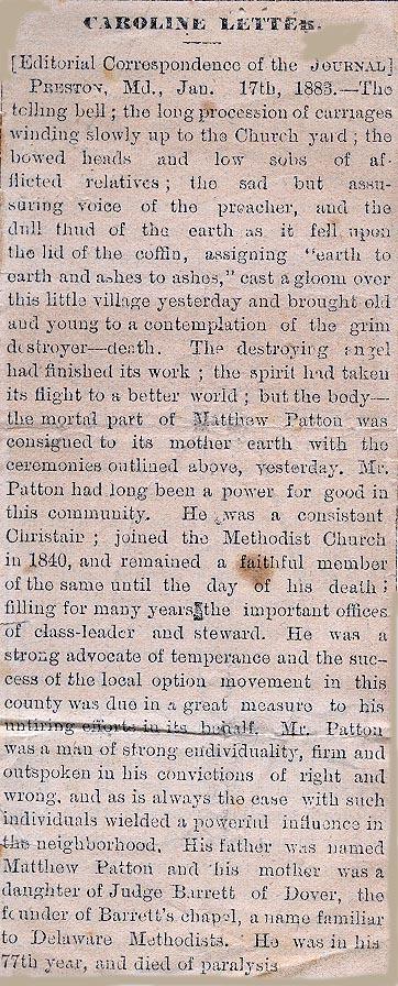 Newsclipping of the funeral of Matthew Patton