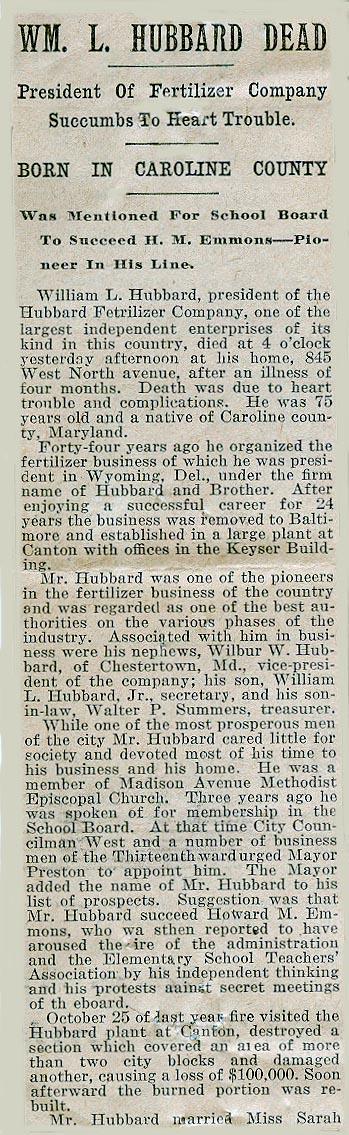 Newsclipping of obituary of William L. Hubard