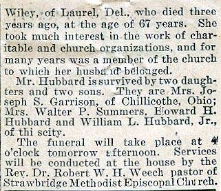Newsclipping of obituary of William L. Hubbard continued