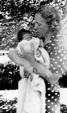 Picture of Sandra Lee Willis, age 6 weeks, held by grandmother Hilda G. Willis, Easton, Maryland August 1941